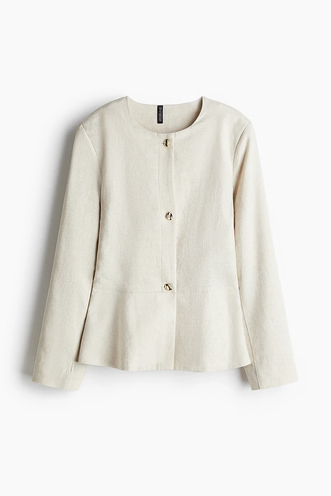 Linen-Blend Peplum Jacket
