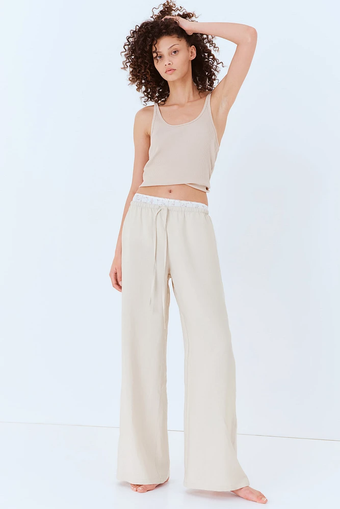 Linen-Blend Drawstring Pants