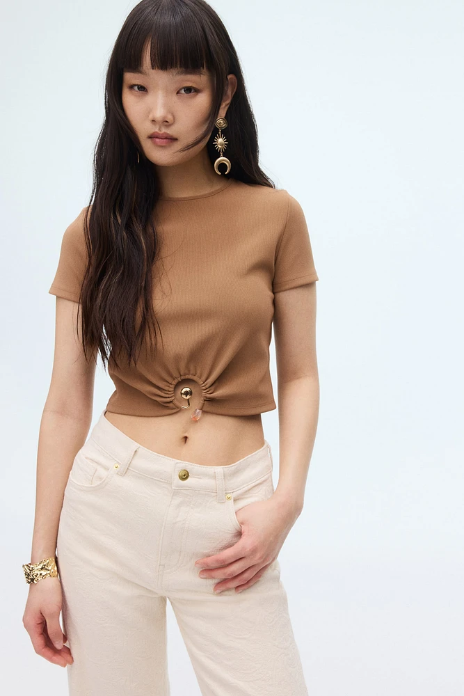 Bead-Detail Ribbed T-Shirt