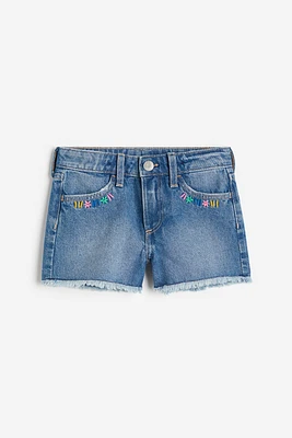 Lace-trimmed Denim Shorts