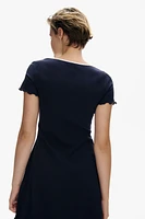 Overlocked-Trim Dress with Flared Skirt