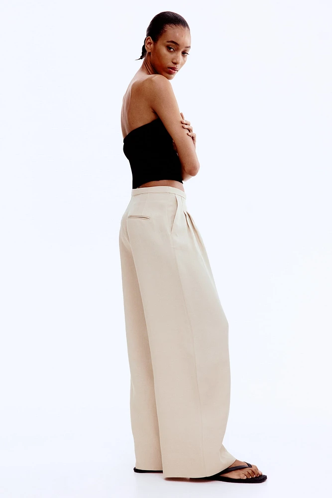 Wide-Leg Linen-Blend Pants