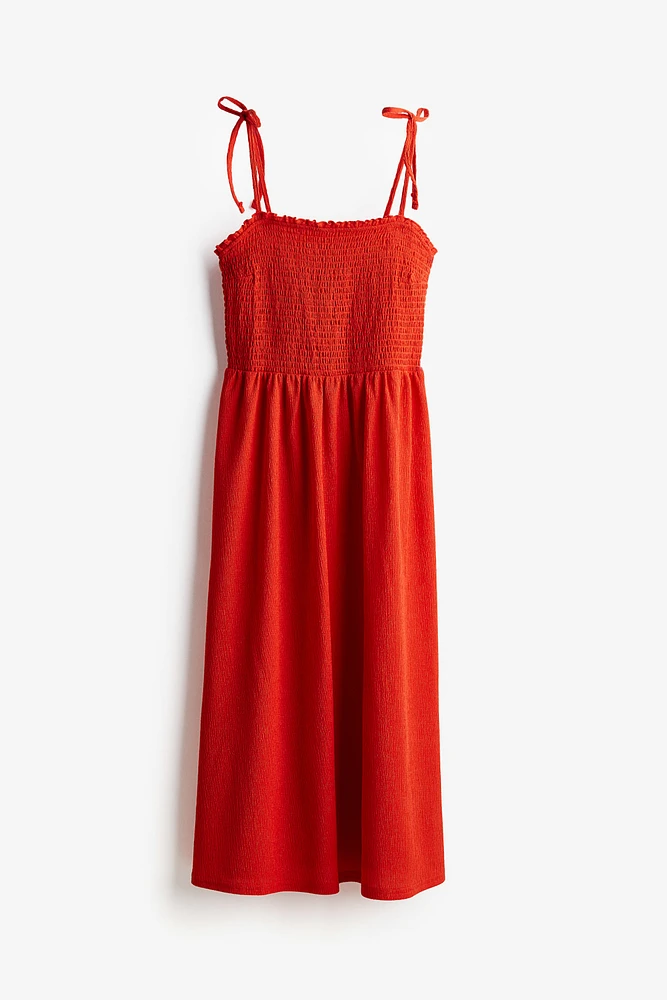 Tie-shoulder-strap Smocked Dress