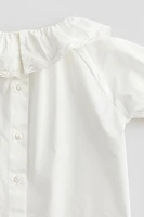 Cotton Blouse with Flounced Collar