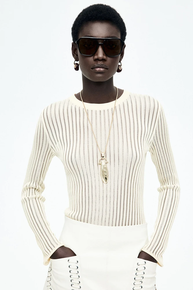Sheer Rib-Knit Top