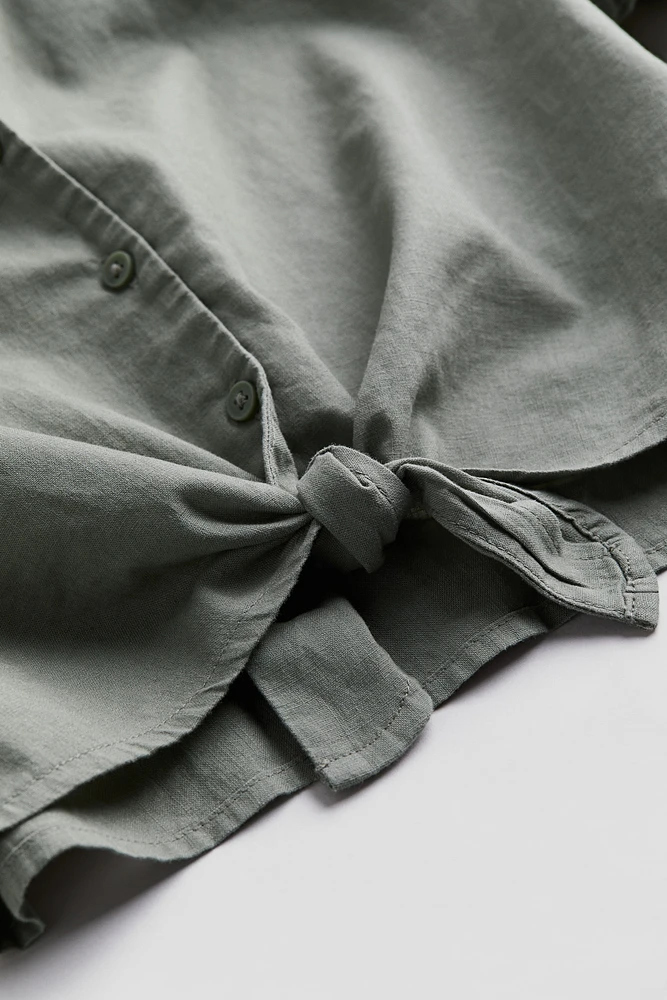 Linen-blend Tie-hem Shirt