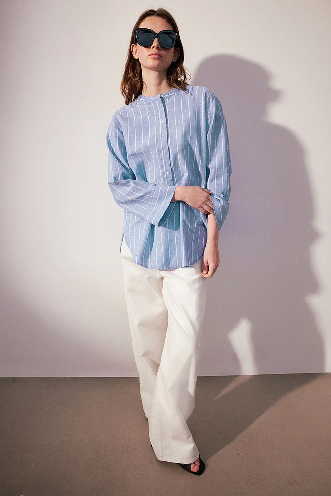 Linen-blend Pullover Shirt