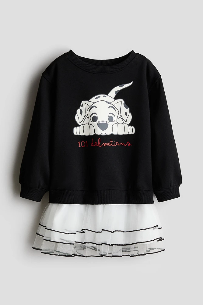 Printed Sweatshirt Dress with Tulle Skirt