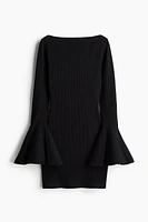 Trumpet-Sleeved Ribbed Dress