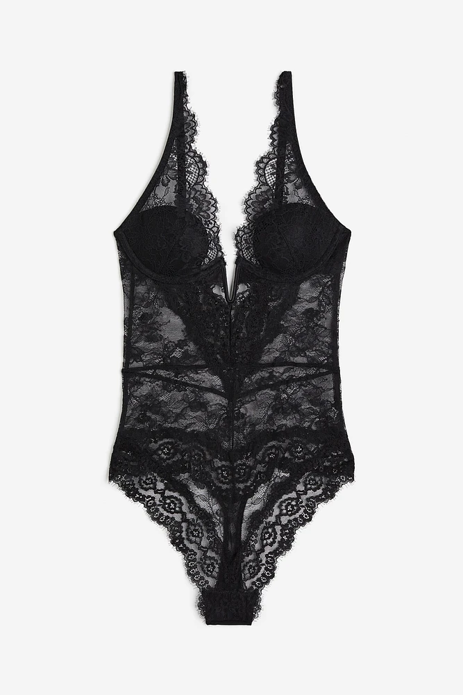 Padded-cup Lace Thong Bodysuit