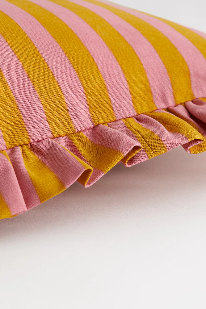 Ruffle-Trimmed Cotton Cushion Cover