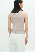 Glittery Mock Turtleneck Sleeveless Top