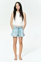 High-Rise Paper-Bag Denim Shorts