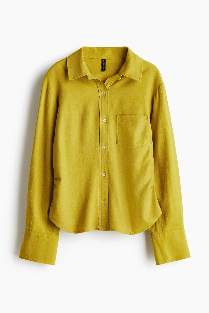 Gathered linen-blend shirt