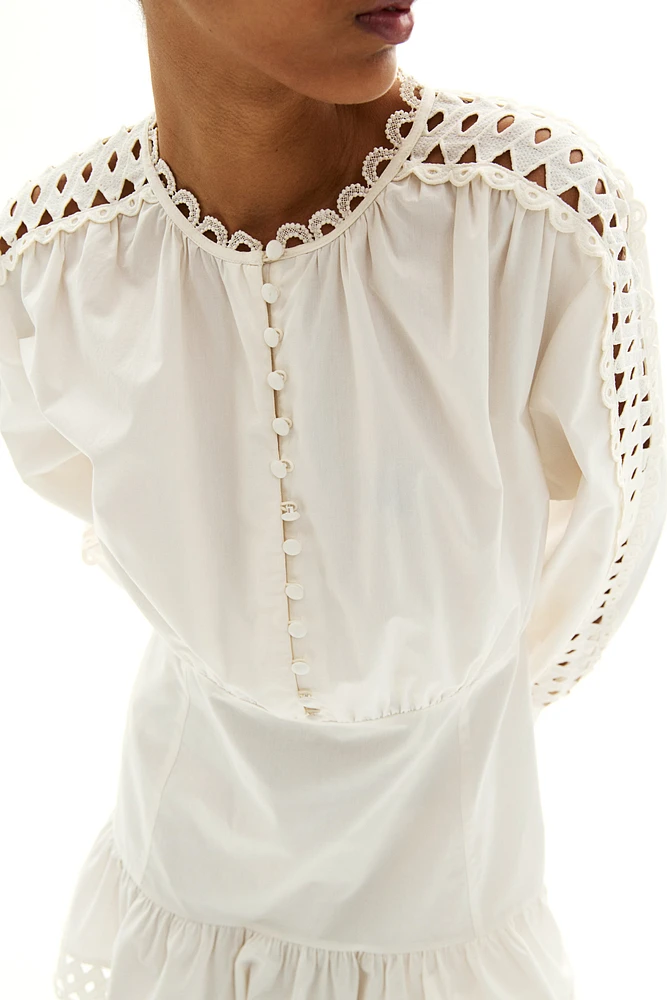 Embroidered-Detail Poplin Dress