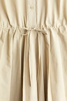 Shoulder-pad Dress with Pleated Skirt