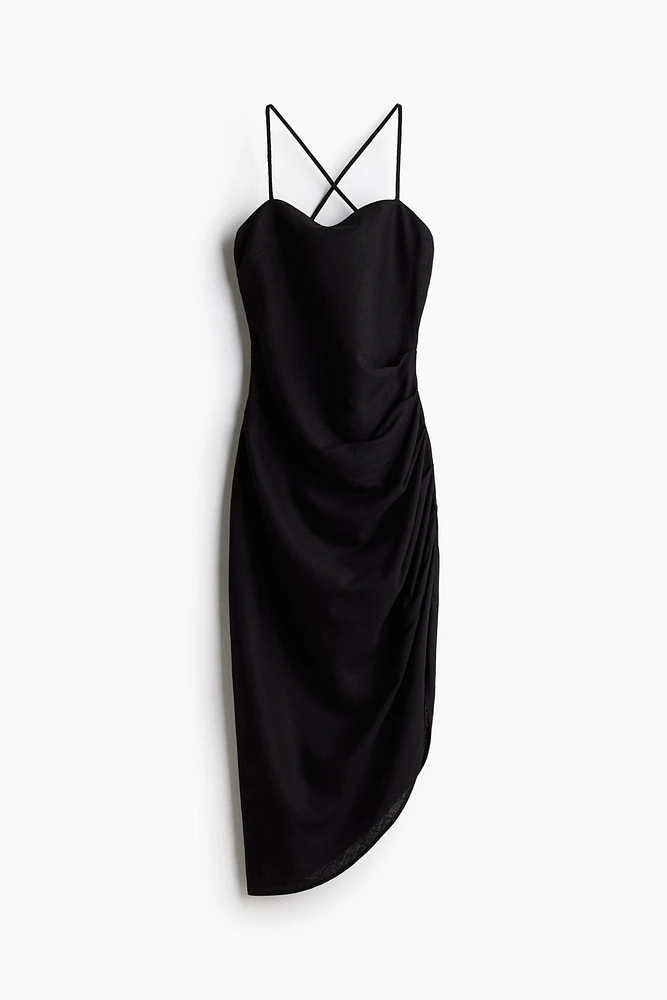 Draped Linen-Blend Dress