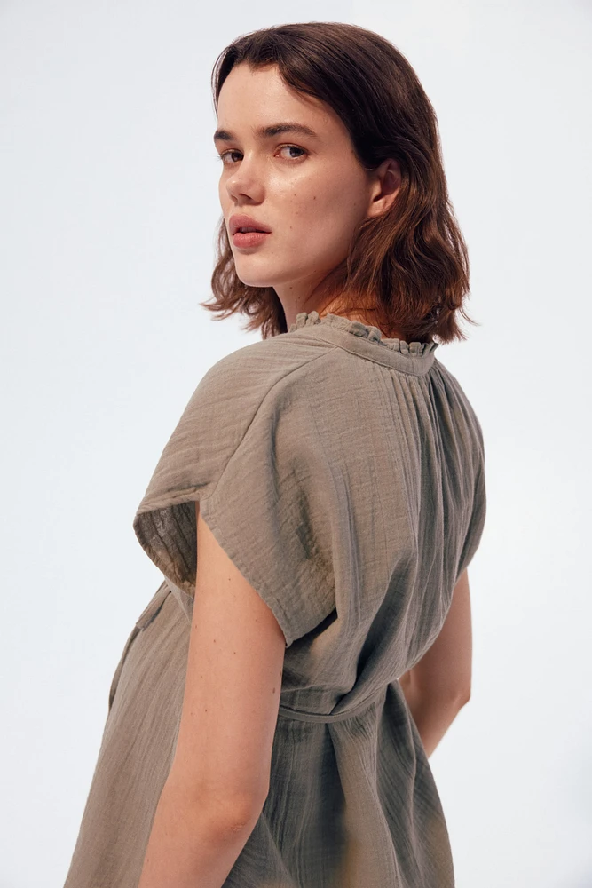 MAMA Tie-belt muslin blouse