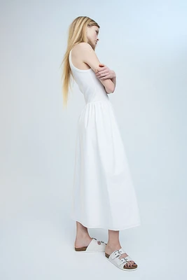 Poplin-skirt Ribbed Jersey Dress