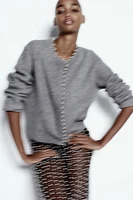 Bead-Embellished Rib-Knit Cardigan