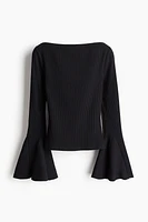 Trumpet-Sleeved Ribbed Top