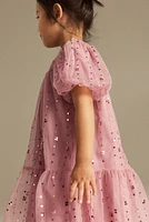 Sequined Tulle dress with Balloon Sleeves