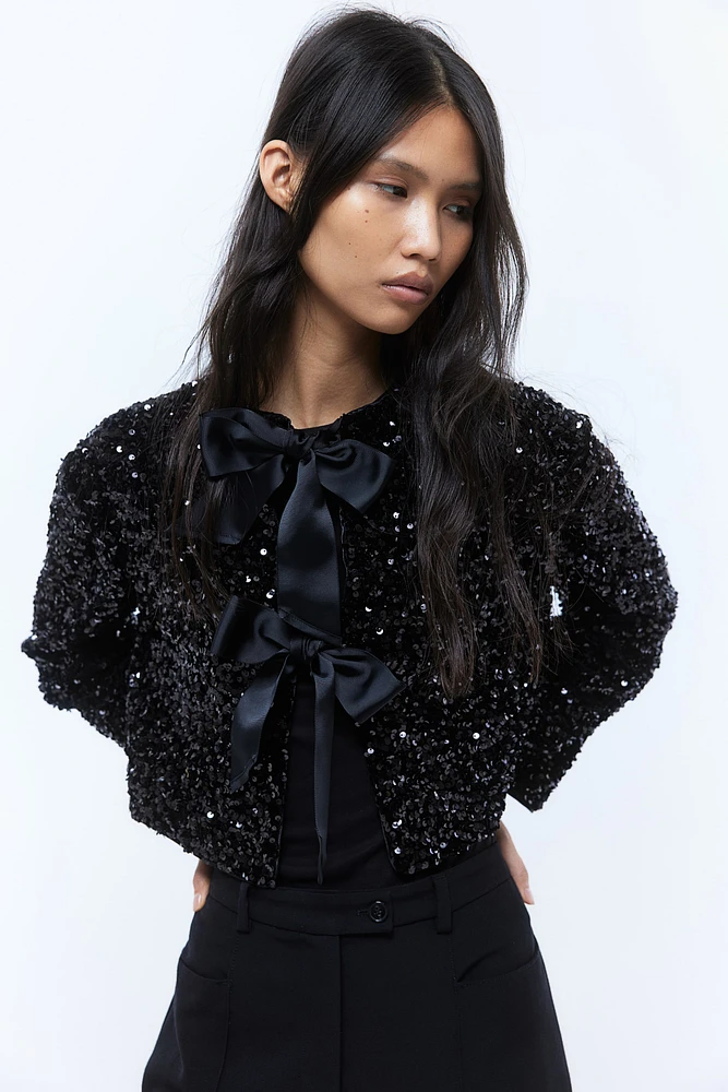 Sequined Bow-Front Jacket