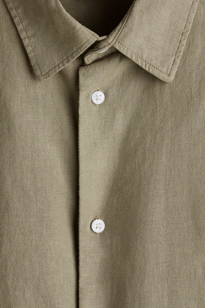 Chemise à manches courtes ample en lin mélangé