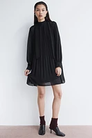 Tie-Neck Plissé Dress