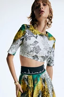 Floral-Motif Cotton Crop Top