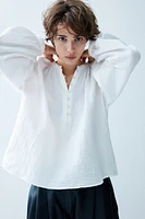 Balloon-Sleeved Muslin Blouse