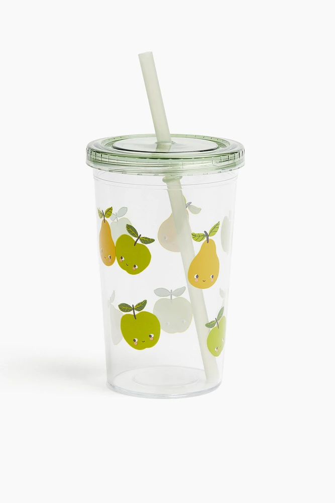 Patterned Plastic Mug with Straw