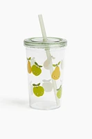 Patterned Plastic Mug with Straw