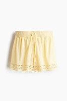 High-Waist Lace-Inset Drawstring Shorts