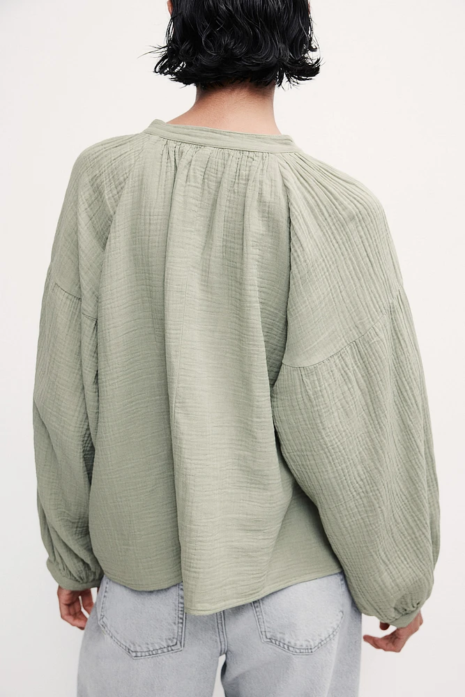 Balloon-Sleeved Muslin Blouse