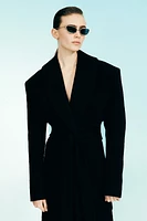 Tie-Belt Bouclé-Weave Coat