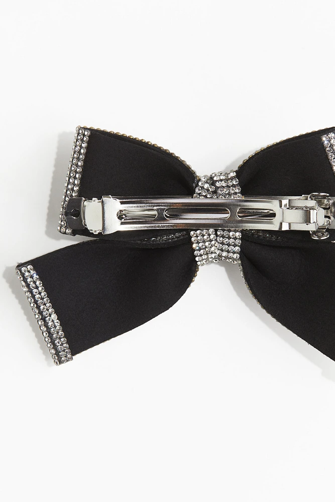 Rhinestone-Embellished Bow Hair Clip