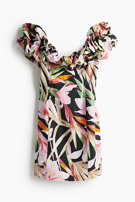 Robe épaules nues à volant ruché