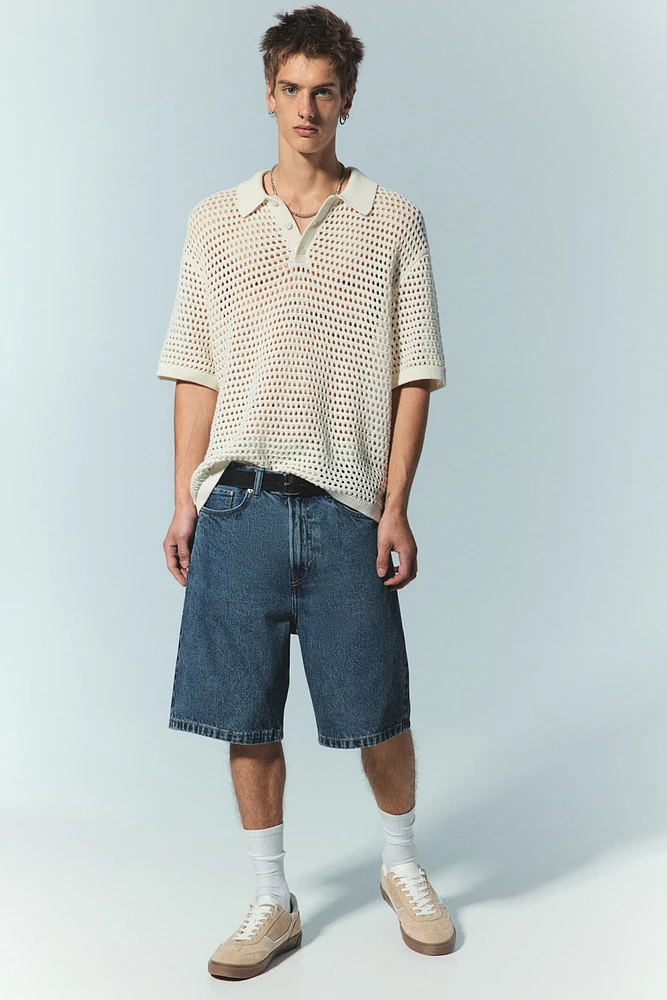 Loose Fit Hole-knit Polo Shirt