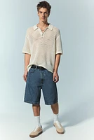 Loose Fit Hole-knit Polo Shirt