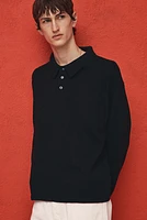 Loose-Fit Fine-Knit Polo Shirt