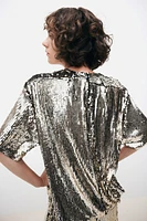 Sequined T-shirt with Shoulder Pads