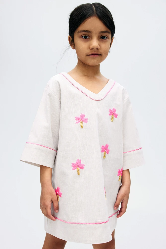 Robe à sequins en lin mélangé