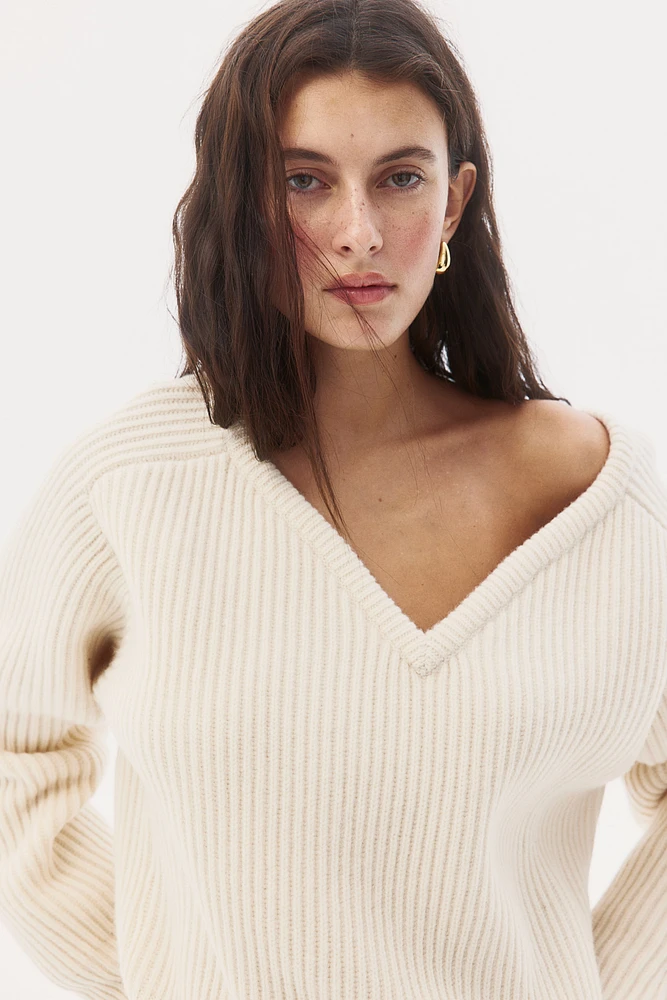 Rib-Knit Wool Sweater