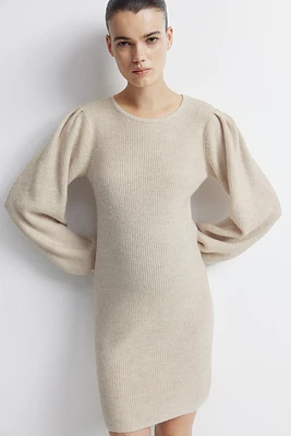 MAMA Balloon-Sleeved Rib-Knit Dress