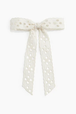 Eyelet-Embroidered Bow Hair Clip