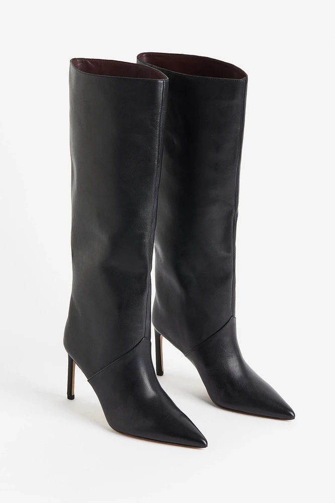 Knee-high Heeled Leather Boots