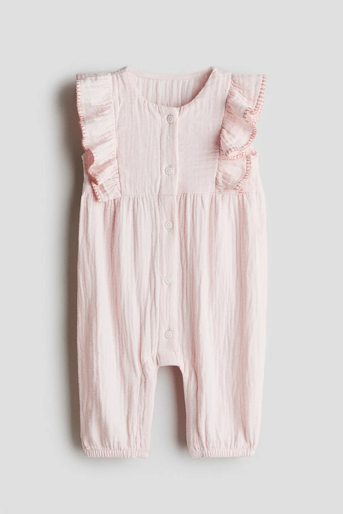 Ruffle-Trimmed Muslin Romper Suit