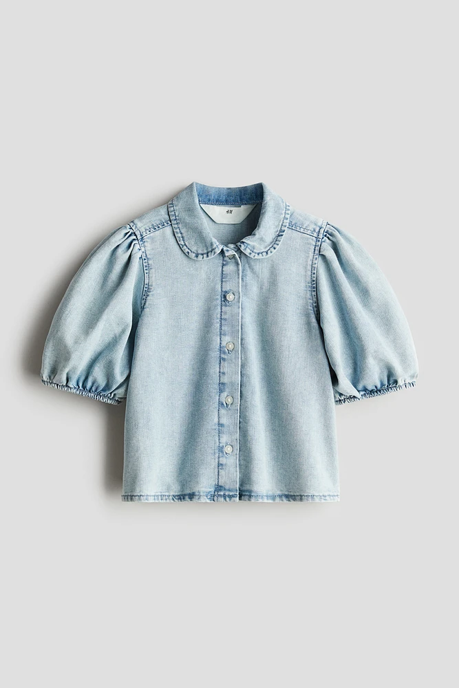 Puff-sleeved Denim Blouse