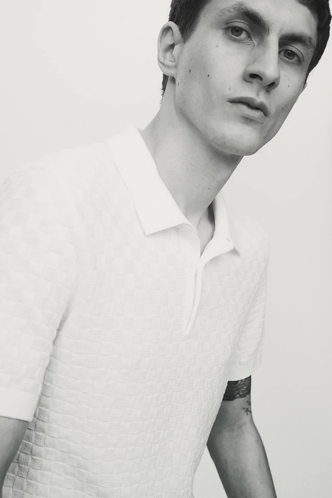 Slim Fit Textured-knit Polo Shirt